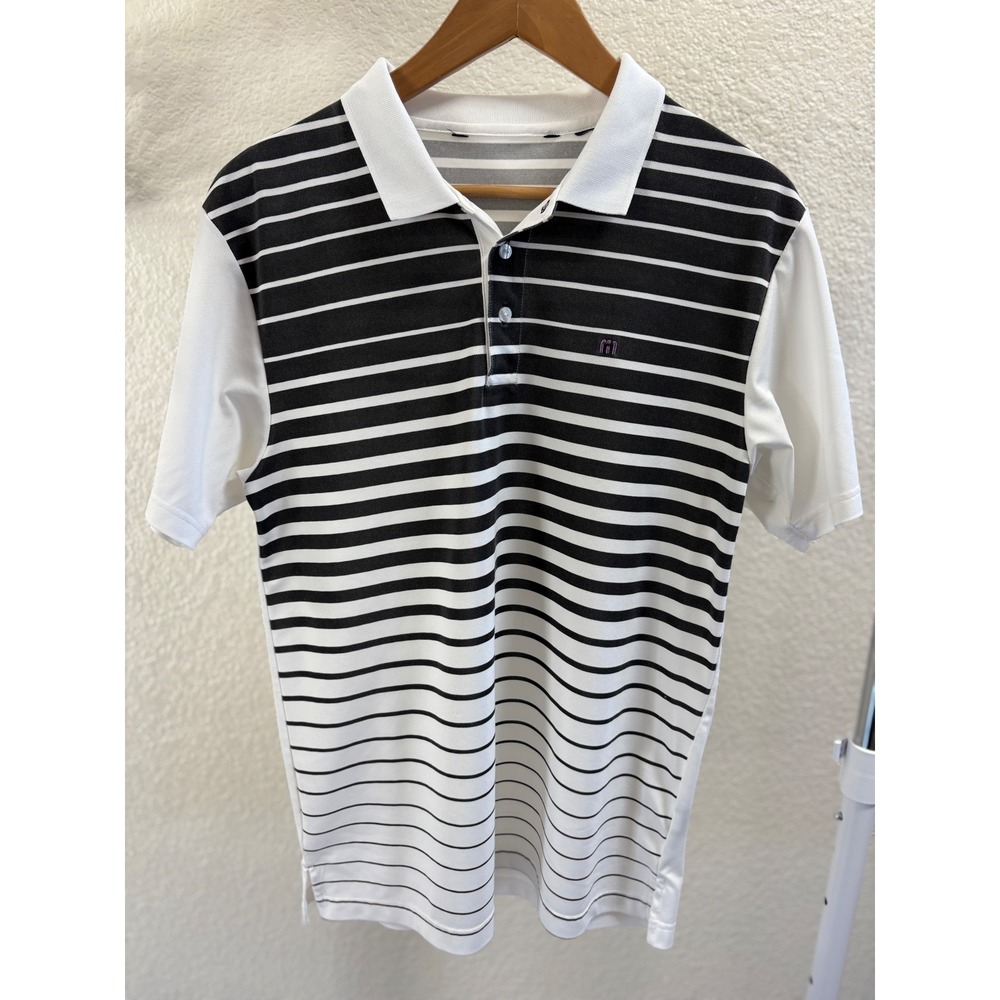 Mens Bali Hai Striped Golf Polo Shirt White Black Short‎ Sleeve L